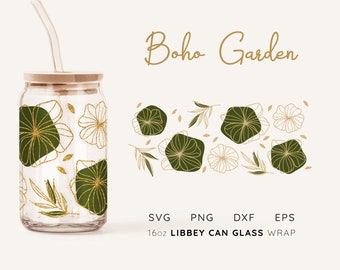 Floral Bierdose Glas SVG Verpackung: 16 Unzen Libbey Glas (Digitale Datei)