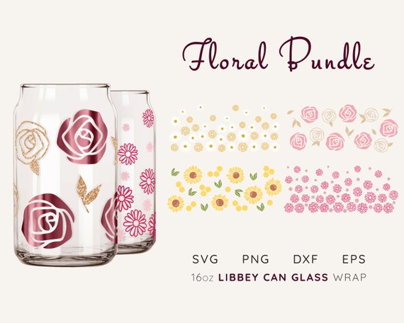 Flower 16 Oz LIBBEY GLASS SVG Bundle Beer Can Glass Svg for Cup