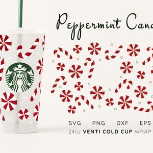 Christmas Candy Cane Starbucks Cup Wrap SVG: 24oz Venti Cold Cup (Digital File)