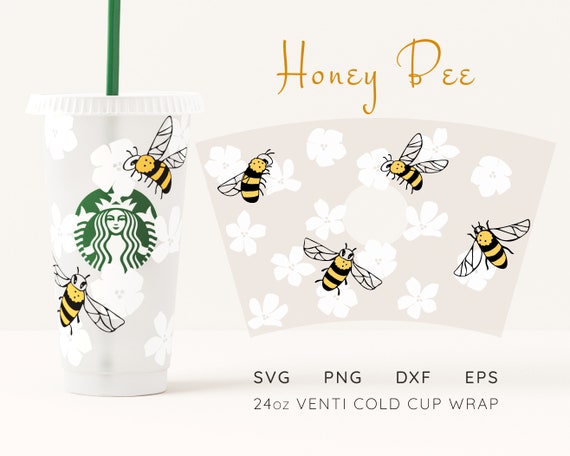 Honey Bee Starbucks Cup Wrap SVG: Floral Venti Cup Decal (Digital Download)