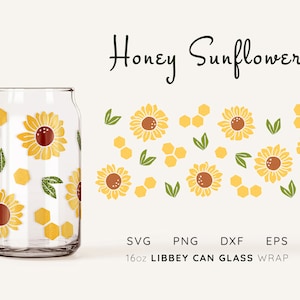 SVG per lattina di birra con motivo a girasole: design floreale Libbey da 16 once (file digitale)
