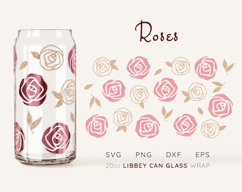 Floral Roses Libbey Glass Can Wrap SVG (20oz) (digitaal bestand)