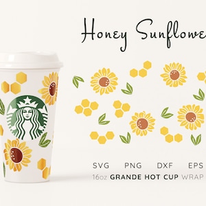 Sunflower Starbucks Hot Cup Wrap SVG: 16oz Grande Cup Design (Digital Download)