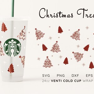 Christmas Tree Starbucks Cup Wrap SVG: Snowflake Design (24oz Cold Cup) (Digital File)
