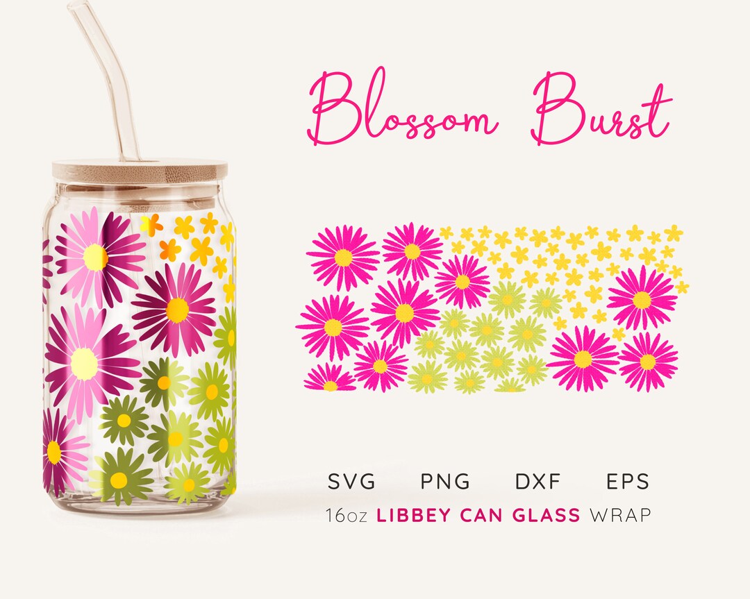 Flower LIBBEY GLASS SVG Beer Can Glass Svg Libbey Glass Wrap Svg 16oz ...
