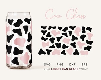 Kuh-Druck-Glasdosenverpackung SVG: 20 Unzen Libbey Sublimationsdesign (Digitale Datei)