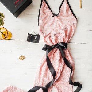 European Handmade Pink Embroidered Lace Bodysuit