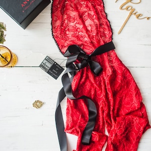 European Handmade Red Stretchy Lace Bodysuit