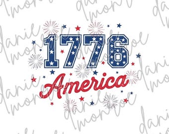 Retro 1776 Amerika PNG: patriottisch ontwerp op 4 juli (digitale download)