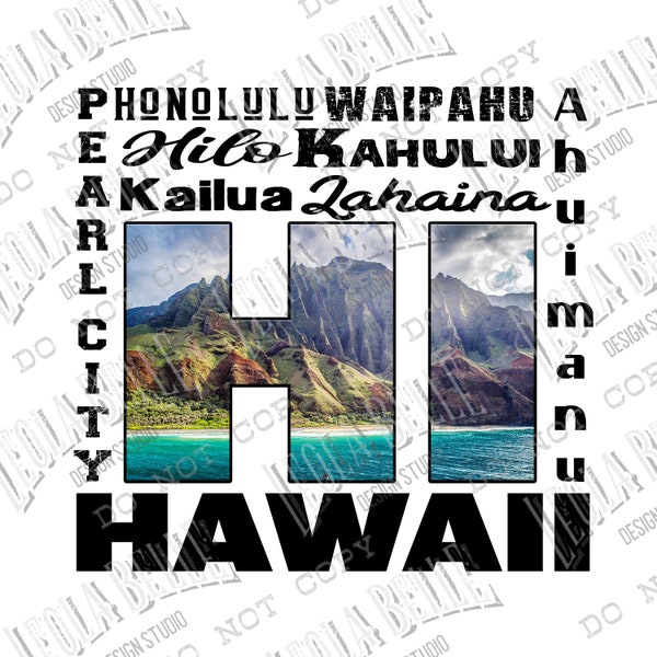 Hawaii - Cities Collage - Sublimation Design - Digital Download - PNG
