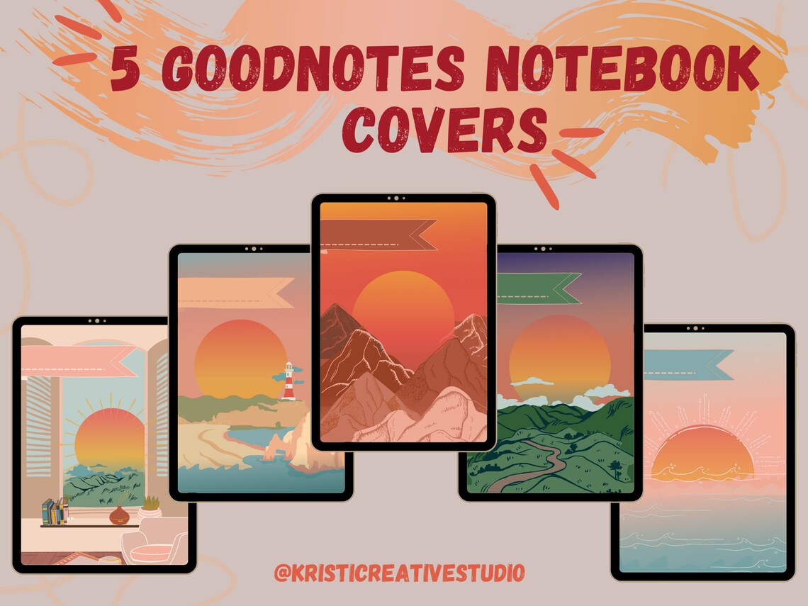 5 Sunset Digital Notebook Covers, Goodnotes Digital Notebook Covers