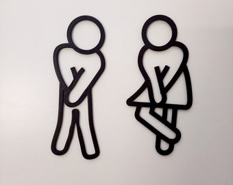 Funny bathroom signs - Toilet pee signals - Men and women restroom - Ladies and Gentlemen WC door - Wall decor - Funny pee women and men loo