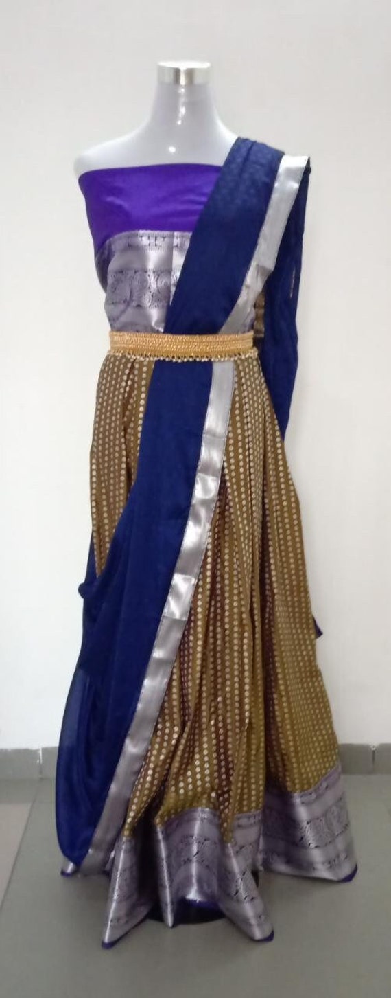 Shop Online Designer Half N Half Saree Embroidered Silk in Teal : 96573 -  Gown
