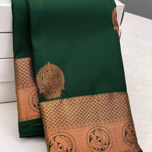 Bottle green with copper border bridal saree - Silk mark certified - Saree for women in UK