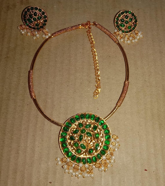 Green Kempu Stone Neck Set Indian Imitation Jewellery Necklace