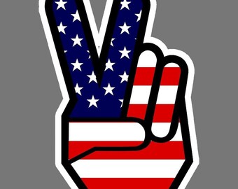 2 Pack Vinyl Sticker Decal Rustic American USA Peace Sign Flag Finger Hand Symbol Vinyl Decal 5 in x 3.5 in. 2 Pack Vinyl Sticker Decal Rustic American USA Peace Sign Flag Finger Hand Symbol Vinyl Decal 5 in x 3.5 in.