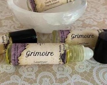 GRIMOIRE ROLL ON Perfume, 1/3 oz, 10 ml, Body Oil, Essence of Papers, Parchment, Leather Bindings, Plum, Violet, Bookish Scent, Book Lover