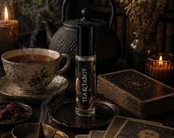 TEA AND TAROT Roll On Perfume, 10ml, Black Tea, Nag Champa, Dragons Blood, Palo Santo, Sandalwood, Tarot Cards, Storytelling Perfume