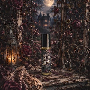 MIDNIGHT BRIAR Roll On Perfume, 1/3 oz, 10 ml, Body Oil, Black Roses, Vetiver, Mahogany, Sandalwood, Oud Woods, Deep Spices, Dark Mysterious