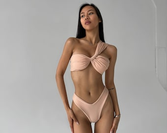 Pearl Bandeau Bikini Set — Beige Swimwear — Women Swimsuit — Summer Beach Outfit