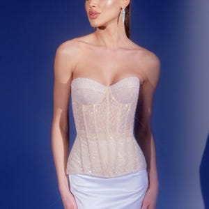Muse — Ivory Corset — Sparkle Corset — Boned Corset for Red Carpet — Slimming Glitter Corset — Shiny Corset for Holiday — Wedding Corset