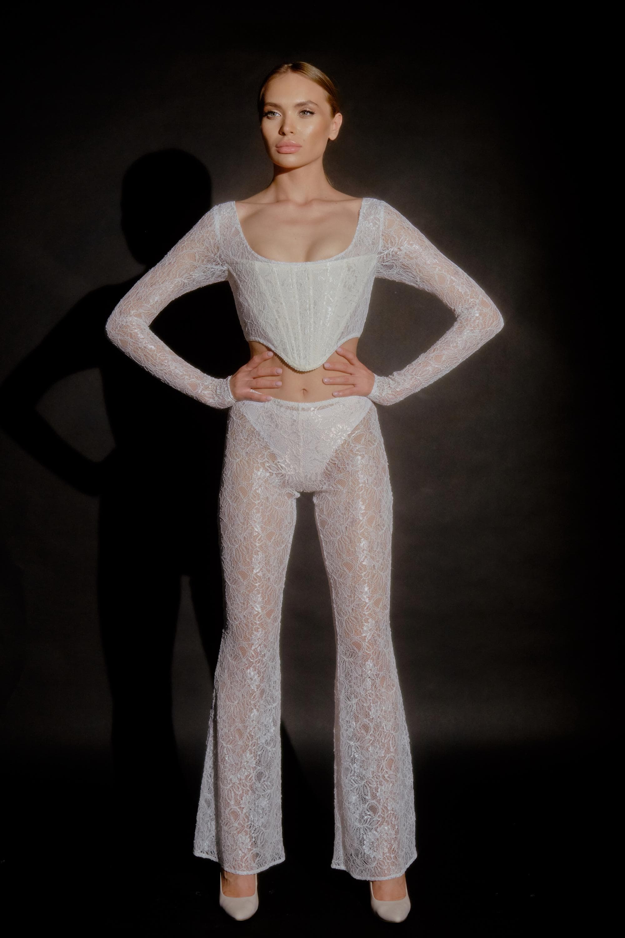 LAUREL White High Waist Silk Blend Flared Dress Trousers Pants
