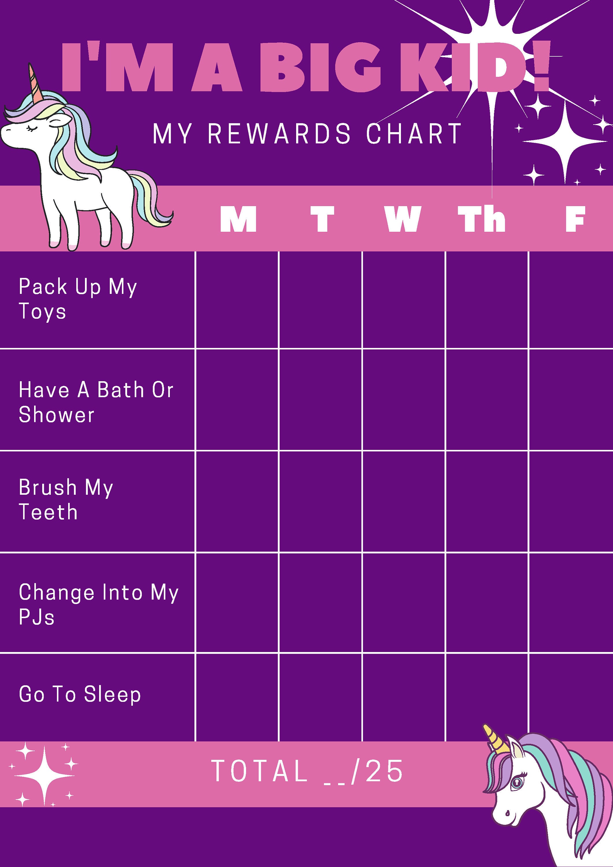 unicorn reward chart etsy
