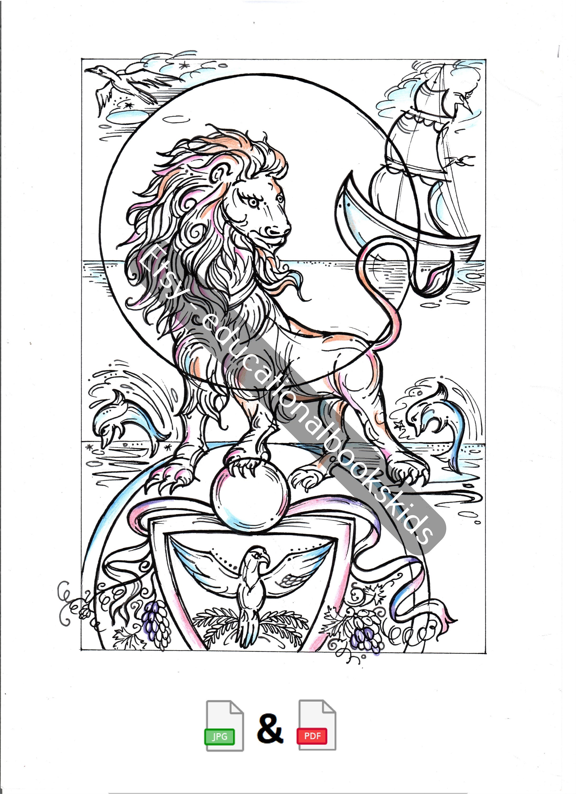 Leo Zodiac Coloring Page Printable Adult Kids Baby | Etsy