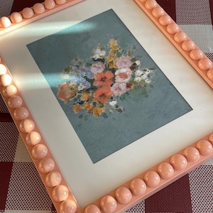 Wooden Bobbin Bobble Photo Frame with floral print, Picture Frame, Hand Painted, Glossy Lacquered