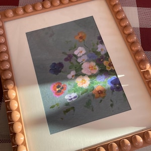 Wooden Bobbin Bobble Photo Frame with floral print, Picture Frame, Hand Painted, Glossy Lacquered