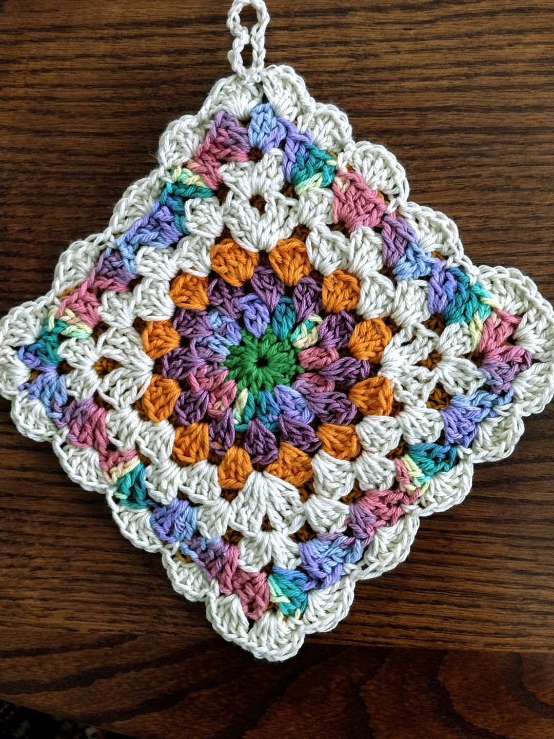 Hand Crochet Granny Square Doublesided Pot Holder Made From Etsy