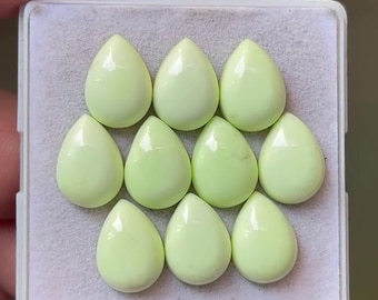 Lemon Chrysoprase Pear Cabochons, Jewelry Making Gemstones (10X14mm)