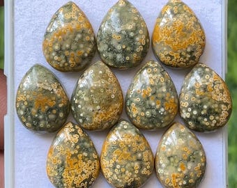 Ocean Jasper Pear Cabochons, Natural Gemstone Lot (12x16mm)