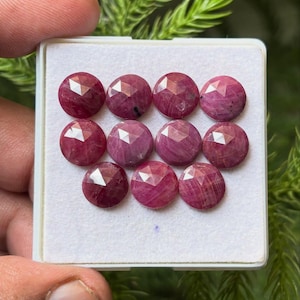 Natural Ruby Sapphire Round Rose Cut Slice Gemstones 10mm Jewelry Making   10 peice Lot