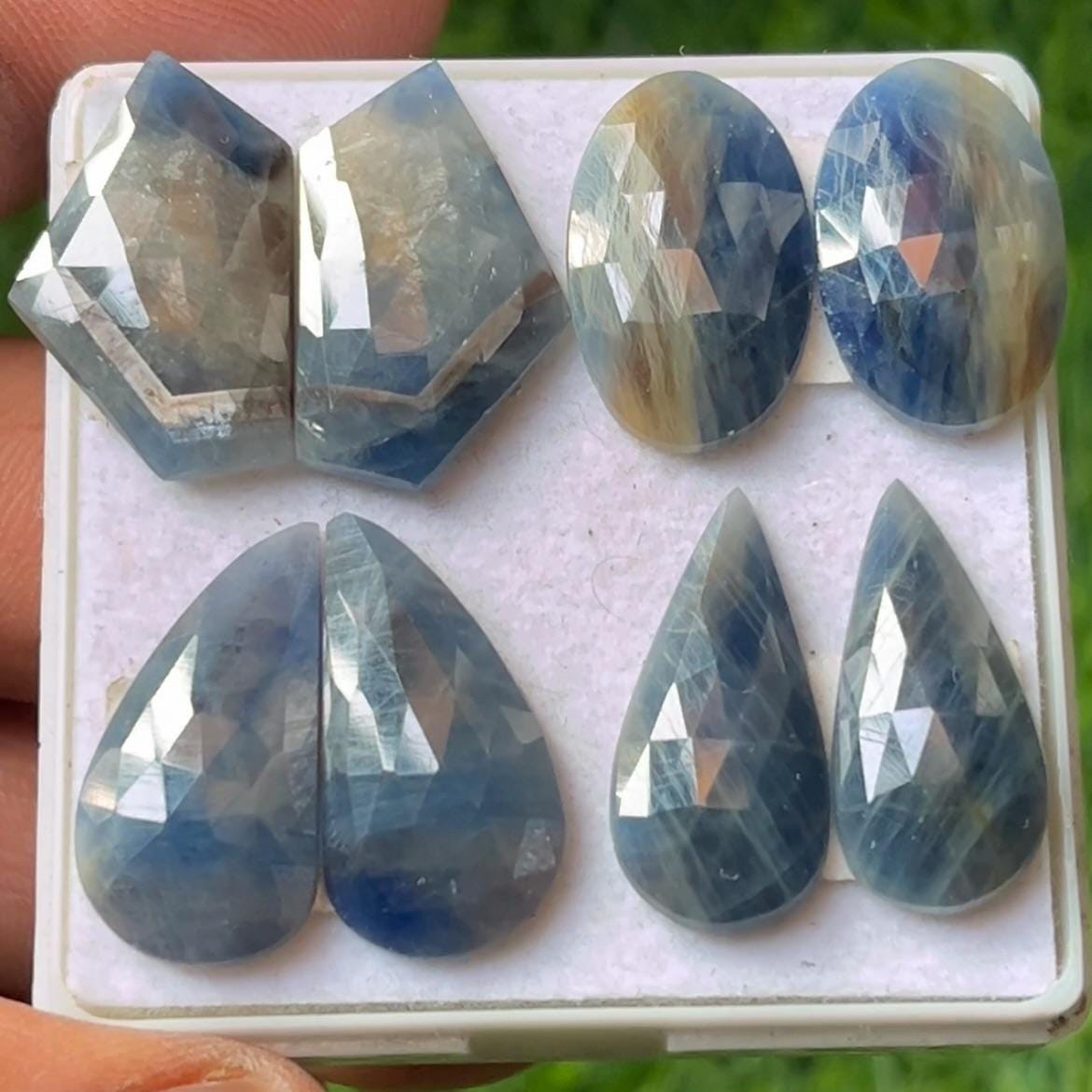 Top Grade Quality 100% Natural Blue Sapphire Mix Shape Rose cut Slices Pairs Loose Gemstones Lot For Making Jewelry20-22mm
