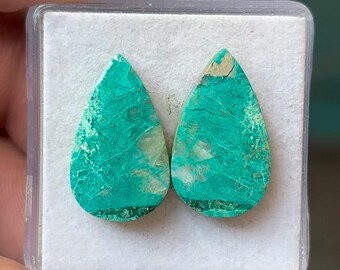 Pares de cabujones de crisocola en forma de pera, lisos y con parte trasera plana, piedras preciosas sueltas (12 x 20 x 3 mm)