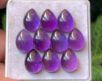 Top Grade Quality 100% Natural Amethyst Pear Shape Smooth Flat Back Cabochons Slices Loose Gemstones Lot For Making Jewelry10X14mm