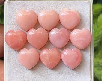 Rosa Peru Opal Herz Cabochons, zur Schmuckherstellung (12 x 12 mm), 10 Stück