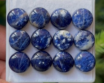 Sodalith-Cabochons, runde, flache Rückseite, 12er-Set (12 x 12 mm)