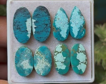 Conjunto de Cabochões de Turquesa Tibetana Natural, em Pares, com Gemas de Formato Variado, de 17 a 20 mm