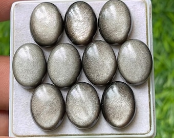 Silver Sheen Obsidian Oval Cabochons – 16x12mm, 10 Piece Lot