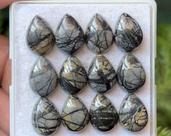 Picasso Jasper Pear Cabochons, Smooth Gemstone Lot (10x14mm)