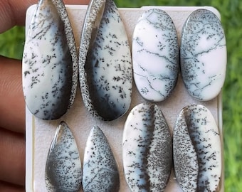 Pares de cabochões de opala dendrítica, fatias de gema natural (18-34 mm)