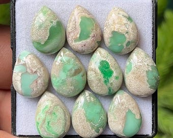 Green Variscite Pear Cabochons, Jewelry Making (10X14mm)