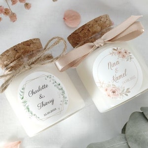 Bougie personnalisée mariage thème fleurs 50 ml - Mini bougie - Cadeaux invités événements mariage