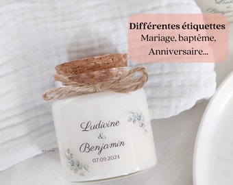 Bougie personnalisée mariage, baptême - 50ml bouchon en liège