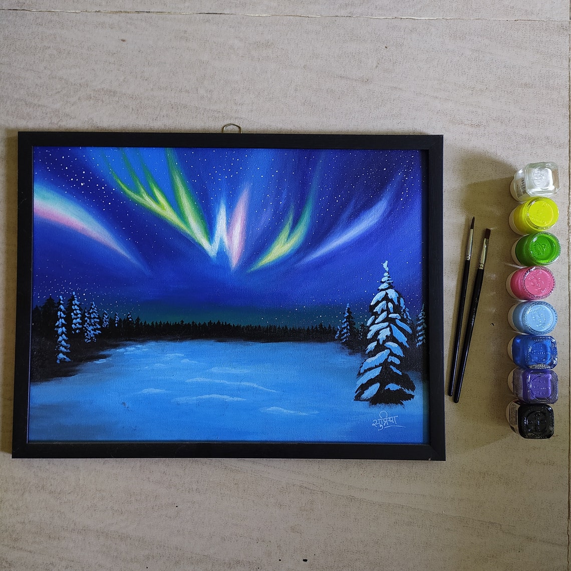 Northern Lights Acrylic Painting On Canvas For Home Wall Etsy