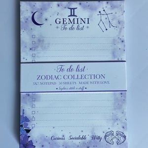 Gemini Zodiac Notepad | Celestial Floral Astrology Writing Pad (5x7", 50 Pages)
