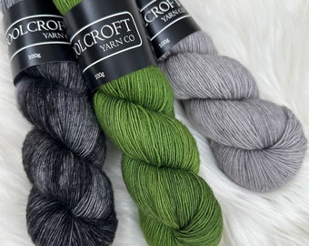 3 Skein Set #21 - 100% SW Merino - Solo Fingering 1-ply - Hand Dyed Yarn - 1200 yds total