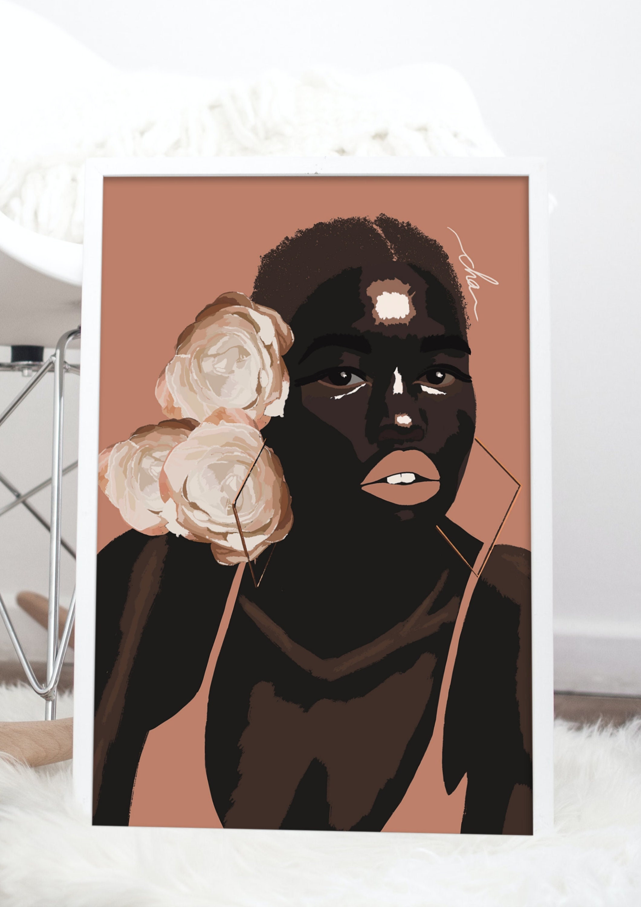 Portrait, Flower, Affiche, Woman, Peinture, Fait Main, Digital Art, Illustration, Décoration Intérie